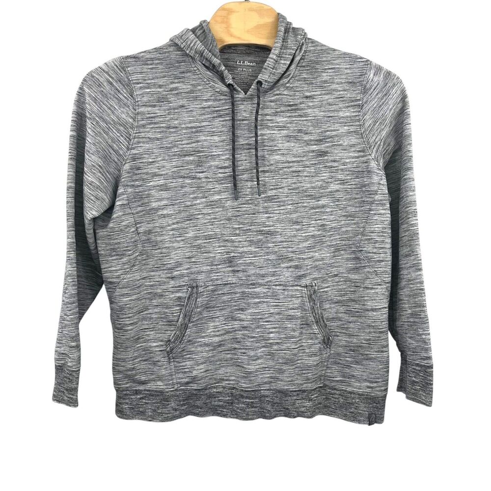 L.L. Bean Womens 2X Plus Beans Cozy Camp Hoodie Marled Gray Pullover Long Sleeve